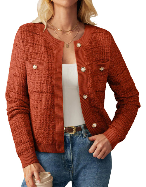 Load image into Gallery viewer, GRACE KARIN Womens 2024 Fall Winter Knit Cardigan Sweaters Long Sleeve Crew Neck Button Open Front Outwear Orange
