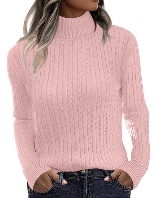 Load image into Gallery viewer, Zeagoo Womens Sweaters 2024 Turtleneck Cable Knit Long Sleeve Slim Fitted Basic Fall Tops Pink
