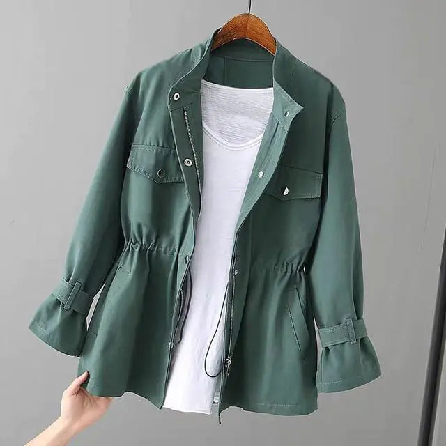 Loose Standing Collar Waist Jacket