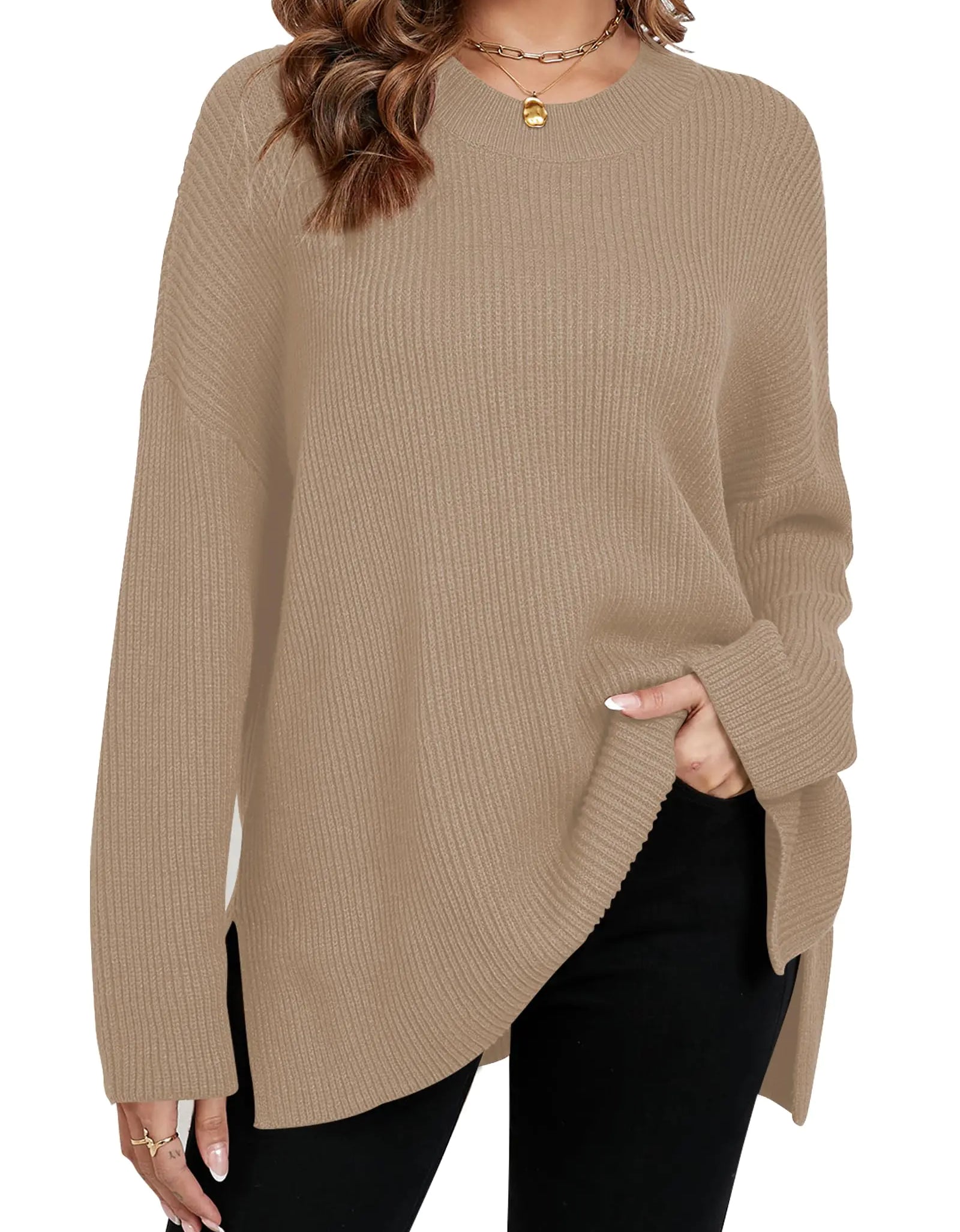 Zyyfly Womens Plus Size Sweaters Womens Tunic Sweaters Oversized Sweaters for Women Batwing Sweaters for Women Chunky tan XXL