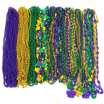 YSPPF 102 pcs Mardi Gras Bead Necklaces Bulk Gold Purple Green Carnival Parade Decorations