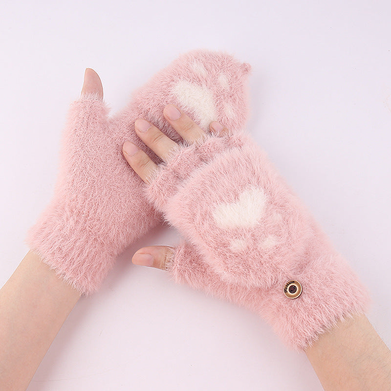 Gants d'hiver tricotés patte de chat