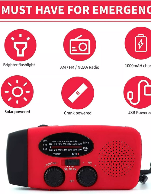 Load image into Gallery viewer, Emergency  Radio Crank Solar Hand Weather 1000mAh Power Bank Charger Flash Light
