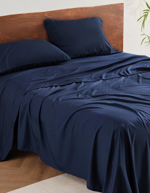 Cargar imagen en el visor de la galería, Bedsure Bed Sheets Queen Size Blend of Rayon Derived from Bamboo Sheets Breathable Soft Silky &amp; Cooling Sheets Deep Pocket Queen Sheets for Women Men &amp; Kids Bed Sheet Set - Navy
