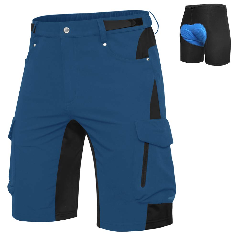 Ally Mens Mountain Bike Shorts 4D Padded Bike Shorts Baggy Cycling Biking Bicycle Biker Shorts Loose-fit with 6 Pockets (Indigo 3X-Large)