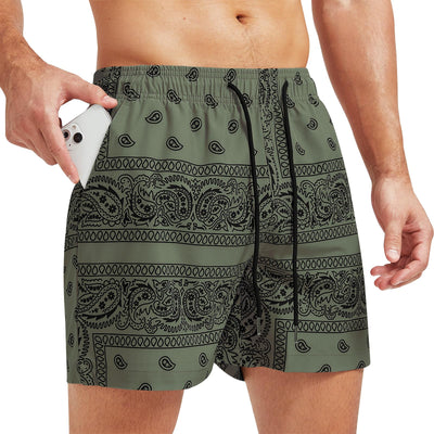 Surenow Mens Casual Shorts Boho Tribal Print Drawstring Waist Shorts with Pocket Lightweight Summer Bandana Shorts for Men Green