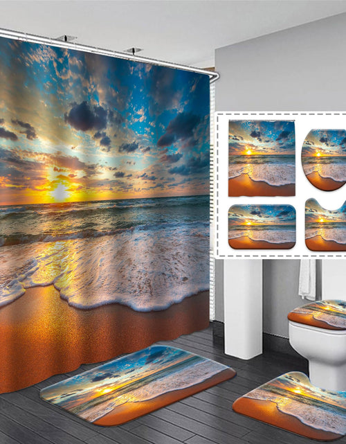 Cargar imagen en el visor de la galería, Sunset Beach Shower Curtain Set Coastal Hawaii Seascape Shower Curtain Bathroom Decor Ocean Wave Nature Landscape Rugs Nautical Tropical Seashore Waterproof Curtains Toilet Bath Bathroom Accessories
