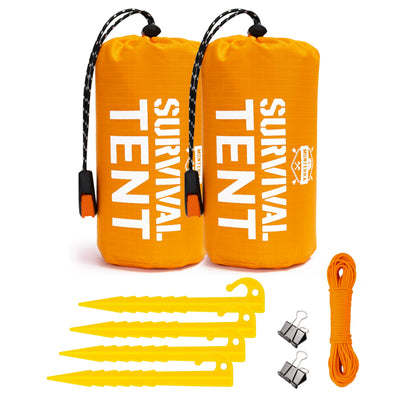Monterra Tienda de Emergencia para 2 Personas Refugio de Supervivencia Térmico de Mylar Impermeable Equipo de Camping al Aire Libre y Kits de Supervivencia Toldo Compacto Bivvy Incluye Paracord y Accesorios. (Naranja Paquete de 2)