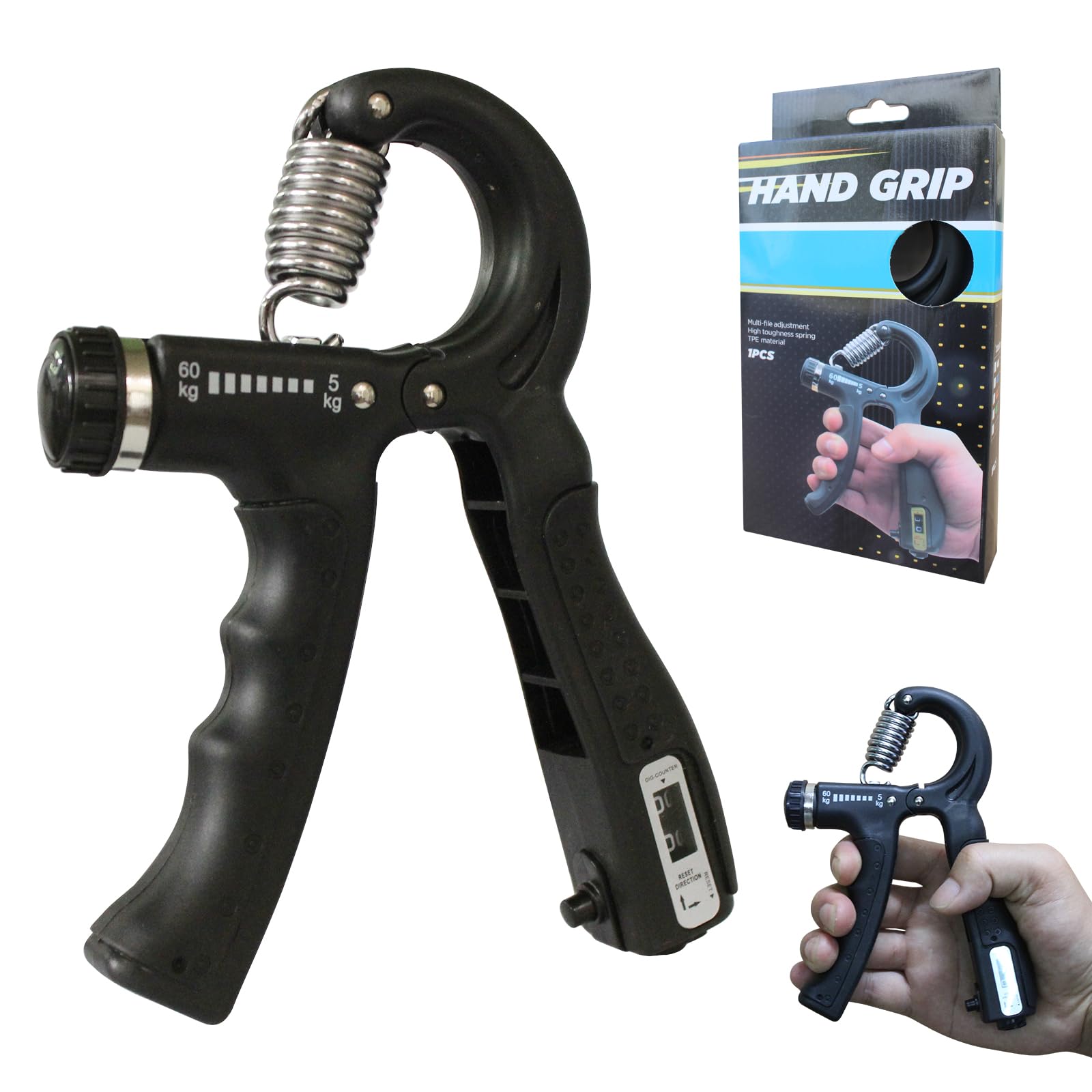 LSKSSNG Grip Strength Trainer with Counter Hand Gripper Strengthener with Adjustable Resistance 11-132 Lbs Forearm Strengthener with Non-Slip Gripper for Muscle Building and Injury Recover (Black)