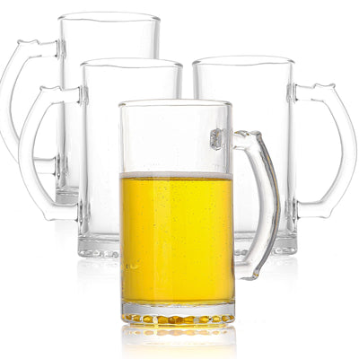 ZHENGYAOYANG Beer Mugs for Men Glass Mugs with Handles Glass Stein Beer Mug with a Nice Holding Handle for Beer Cocktail Water Lead-Free Freezer Cups for Bar Valentines Day Gifts (4 packs)
