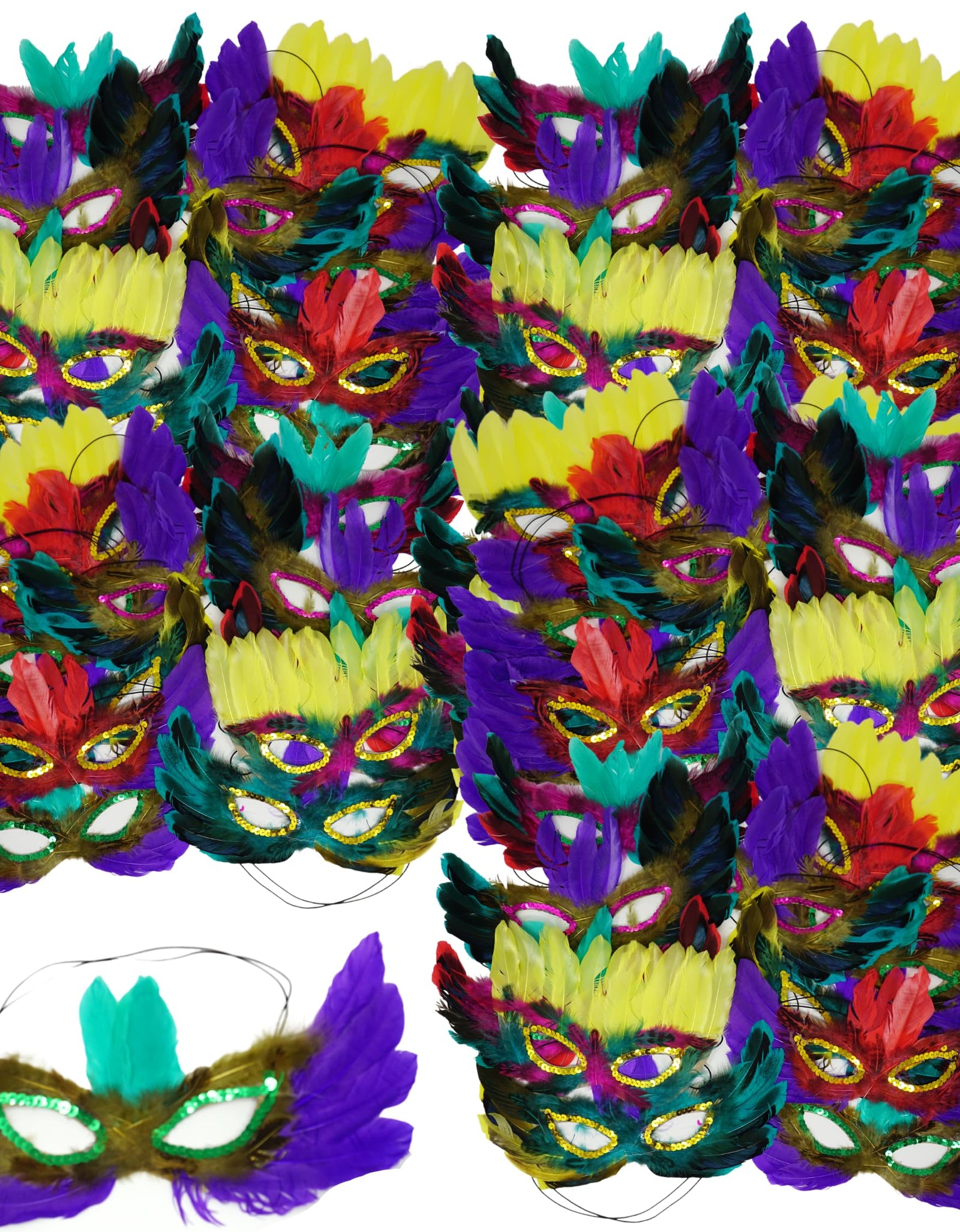 4Es Novelty 50 Pack Bulk Mardi Gras Masks With Feathers for Adult Men Women Masquerade Party Masks for Mardi Gras Outfit Accessories