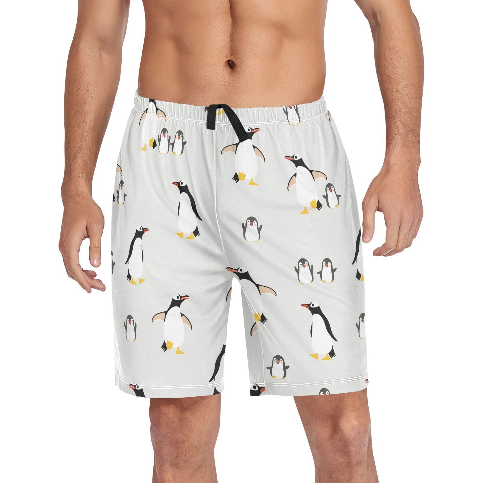 Mens Pajama Bottoms Cute Penguins Family Animal Pajama Shorts for Mens Lounge Pajama Pants with Drawstring Sleeping Shorts for Men XL