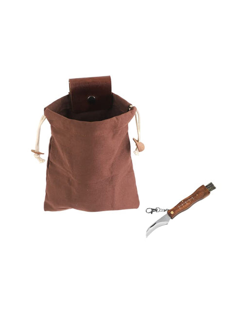 Load image into Gallery viewer, 2-Piece Foraging Bag and Mushroom Knife Accessories Collapsible Mushroom Bag Waxed Canvas Bag Portable Jungle Hunting Bag for Outdoor Camping Hiking (Brown)
