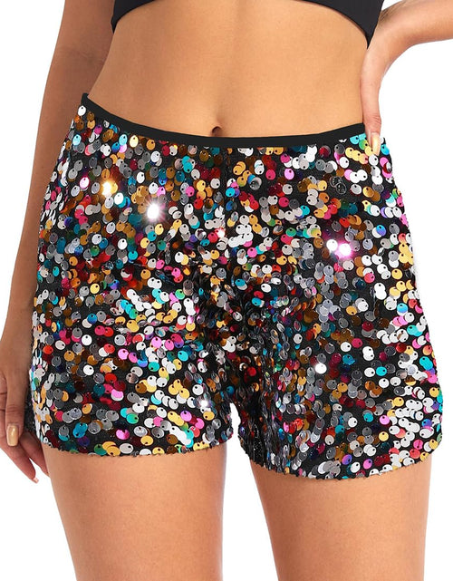 Cargar imagen en el visor de la galería, Womens Sequins Shorts Glitter Metallic Sparkle Party Shorts Tour Concert Outfit Performance Clubwear Rave Shorts M
