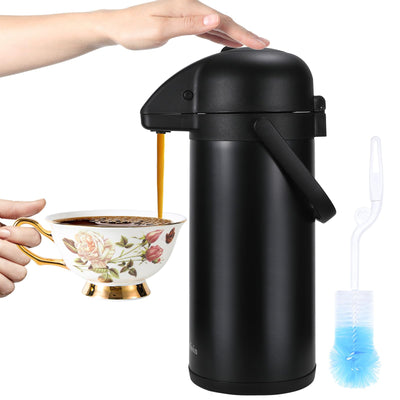 Updated Airpot Coffee Dispenser with Pump 102OZ Insulated Thermal Coffee Carafe for Keeping Hot - Cold Water Party Chocolate Drinks & Stainless Steel Thermos Urn Large Thermal Hot Drink (Black)