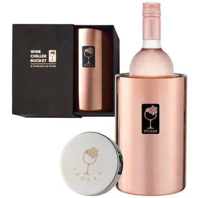 IPUJAN Wine Chiller Bucket with Stainless Ice Stone - Wine Gifts Set of 750ml wine ice bucket cool up to 5 hours - Insulated double walled champange bucket for single bottle(Rose Gold)