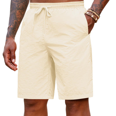 COOFANDY Mens Casual Shorts 9" Inseam Elastic Waist Lightweight Summer Walking Shorts with PocketsBeigeSmall