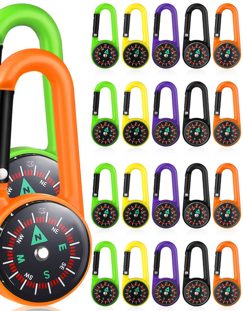 Load image into Gallery viewer, 24 Pieces Carabiner Compass Keychain Bulk Carabiner Belt Clips Map Project Prizes Toys for Hiking Camping Theme Party Favors
