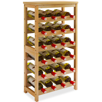 STELLSTAR 24 Bottles Floor Wine Rack with Tabletop 6 Tier Bamboo Wine Display Storage Shelves Wave Bars Freestanding Wine Bottle Organizer Shelf for Kitchen Pantry Cellar Natural