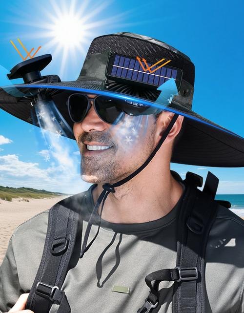 Cargar imagen en el visor de la galería, Gorra con ventilador solar UPF50+, gorra con ventilador solar y carga USB - Gorra solar refrescante, sombrero de pescador, pesca al aire libre, ocio al aire libre, camping, senderismo, trabajo al aire libre, ocio al aire libre
