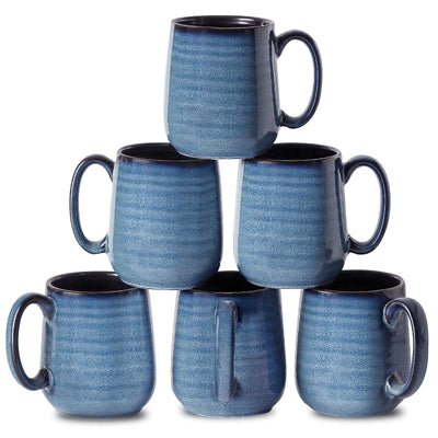 Tikooere Ceramic Coffee Mugs Set 12 oz Coffee Cups Set of 6 with Big Handle Stoneware Coffee Mugs for Tea Milk Cereal Porcelain Mugs for Holidays Gift Dishwasher & Microwave Safe Blue