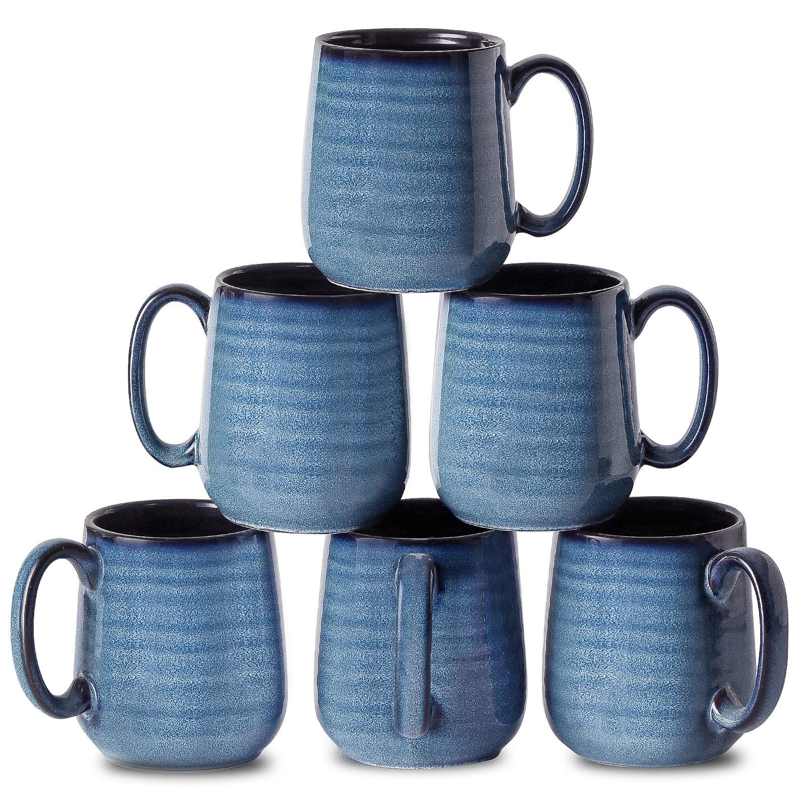 Tikooere Ceramic Coffee Mugs Set 12 oz Coffee Cups Set of 6 with Big Handle Stoneware Coffee Mugs for Tea Milk Cereal Porcelain Mugs for Holidays Gift Dishwasher & Microwave Safe Blue
