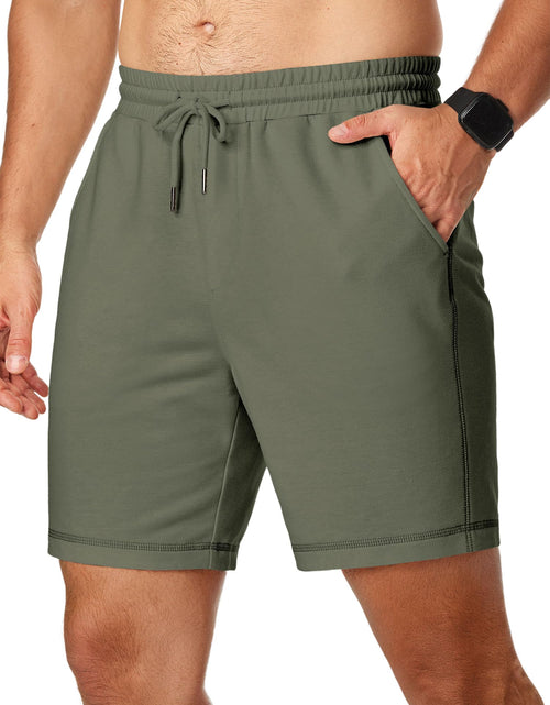 Charger l'image dans la visionneuse de galerie, JMIERR Mens Gym Sweat Shorts Cotton 7" Running Workout Green Shorts with Pocket Soft Lounge Shorts XL
