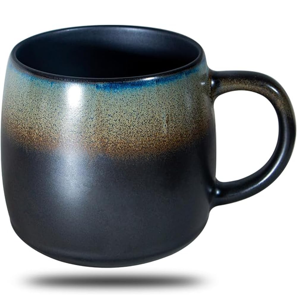 oojdzoo Tazas de café grandes de cerámica de 590 ml, tazas de café de gran tamaño hechas a mano, tazas de té grandes de gres para oficina y hogar (blanco/negro)