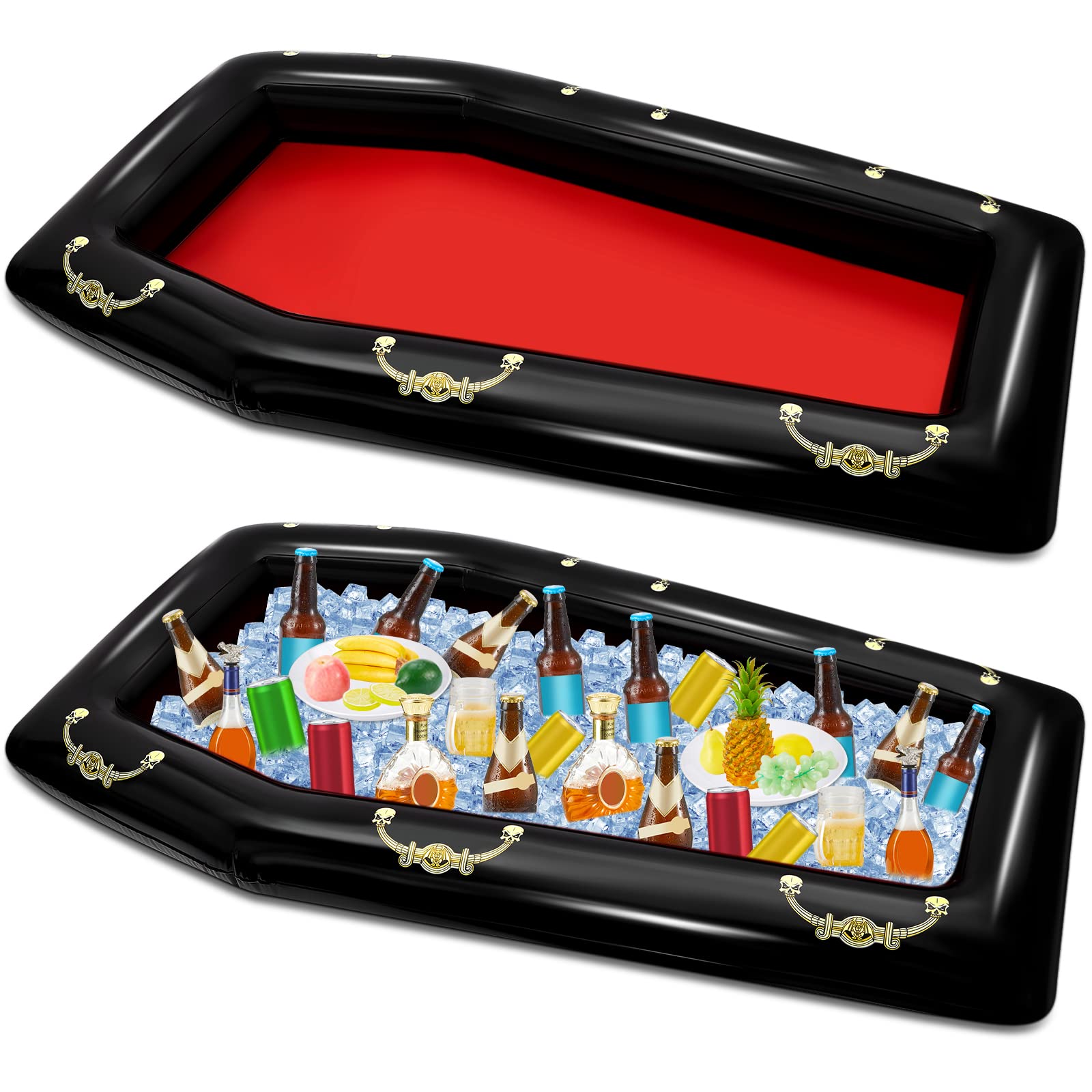 Paquete de 2 ataúdes inflables de 52 pulgadas, ataúd enfriador de bebidas para fiesta de cumpleaños número 30, fiesta en la piscina, picnic, fiesta de barbacoa, fiesta de Halloween
