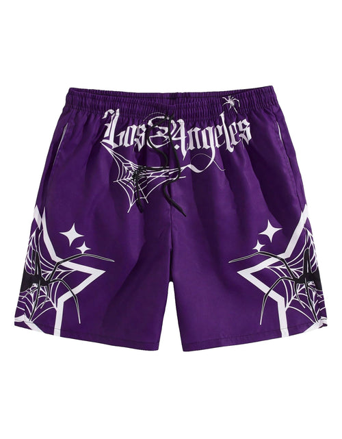 Load image into Gallery viewer, COZYEASE Mens Letter and Graphic Print Drawstring Waist Shorts Casual Tie Front Track Shorts Athletic Gym Shorts Purple Print L
