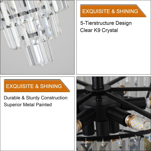 Charger l'image dans la visionneuse de galerie, Large Black Crystal Chandelier, Contemporary Style Chandelier, Dining Room, Living Room, Bedroom - Bulb Not Included  Unavailable Platforms- Temu

