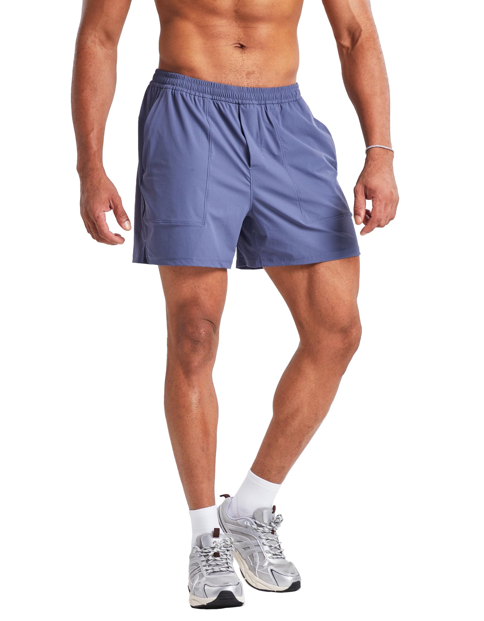 Ouber Mens Athletic Running Shorts Quick Dry Workout Shorts 5" Gym Shorts with Zip Pockets Blue M