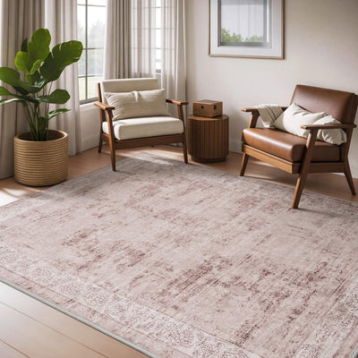 MontVoo-4X6 Area Rugs for Living Room -Soft Vintage Bedroom Rug-Non Slip Washable Rug-Throw Rug for Living Room Bedroom Bedside Dining Room Office Pink Rugs