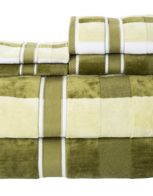 Charger l'image dans la visionneuse de galerie, 6PC Towel Set - Absorbent Cotton Bathroom Accessories with Bath Towels Hand Towels and Wash Cloths - Solid and Striped Towels by Lavish Home (Green)
