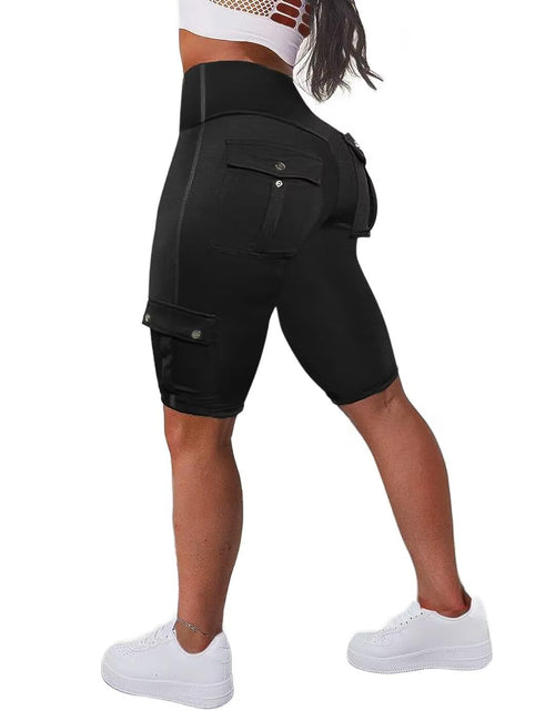 Load image into Gallery viewer, Flamingals Biker Shorts for Women High Waist Cargo Athletic Shorts Butt Lifting Workout Shorts Running Shortss Black 2XL
