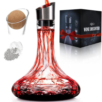 Wine Decanter Built-in Aerator Pourer Wine Carafe with AeratorCleaning Beads and Cork Ball100% Lead-free Crystal Glass Red Wine Aerator Wine Gift for Men Wine Accessories 50 oz
