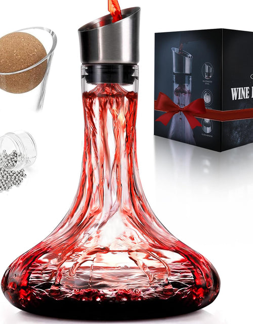 Load image into Gallery viewer, Wine Decanter Built-in Aerator Pourer Wine Carafe with AeratorCleaning Beads and Cork Ball100% Lead-free Crystal Glass Red Wine Aerator Wine Gift for Men Wine Accessories 50 oz
