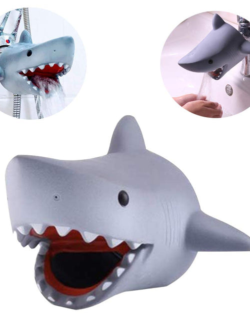 Load image into Gallery viewer, Children’s Faucet Extender Bath Spout Cover for Baby: Sink Extension Hand Washing - Kids Toddler Bathroom Bathtub Fun &amp; Safety - Child Kitchen Accessories (Grey Shark)
