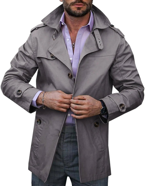 Load image into Gallery viewer, Runcati Mens Trench Coat Single Breasted Mid Length Slim Fit Notch Lapel Windbreaker Jackets
