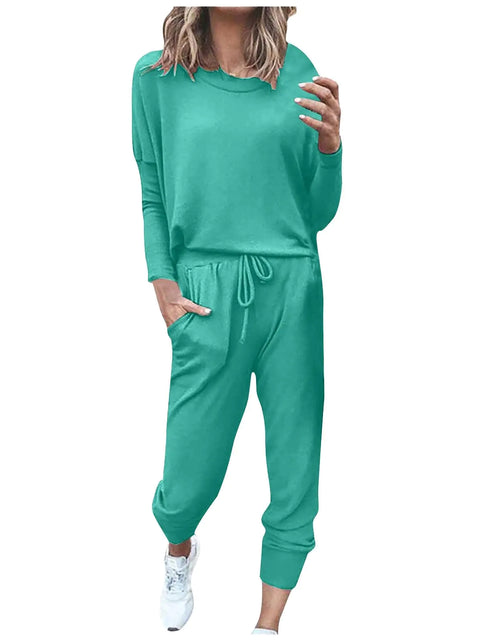 Load image into Gallery viewer, Droeadgor plus size clothes women 2 piece sweatsuit sets clearance deals of the day Fall Sweatsuits Women 2 Piece OutfitLounge Sets Long Pullover Tops &amp; Long Pants Tracksuit Mint Green-3 S
