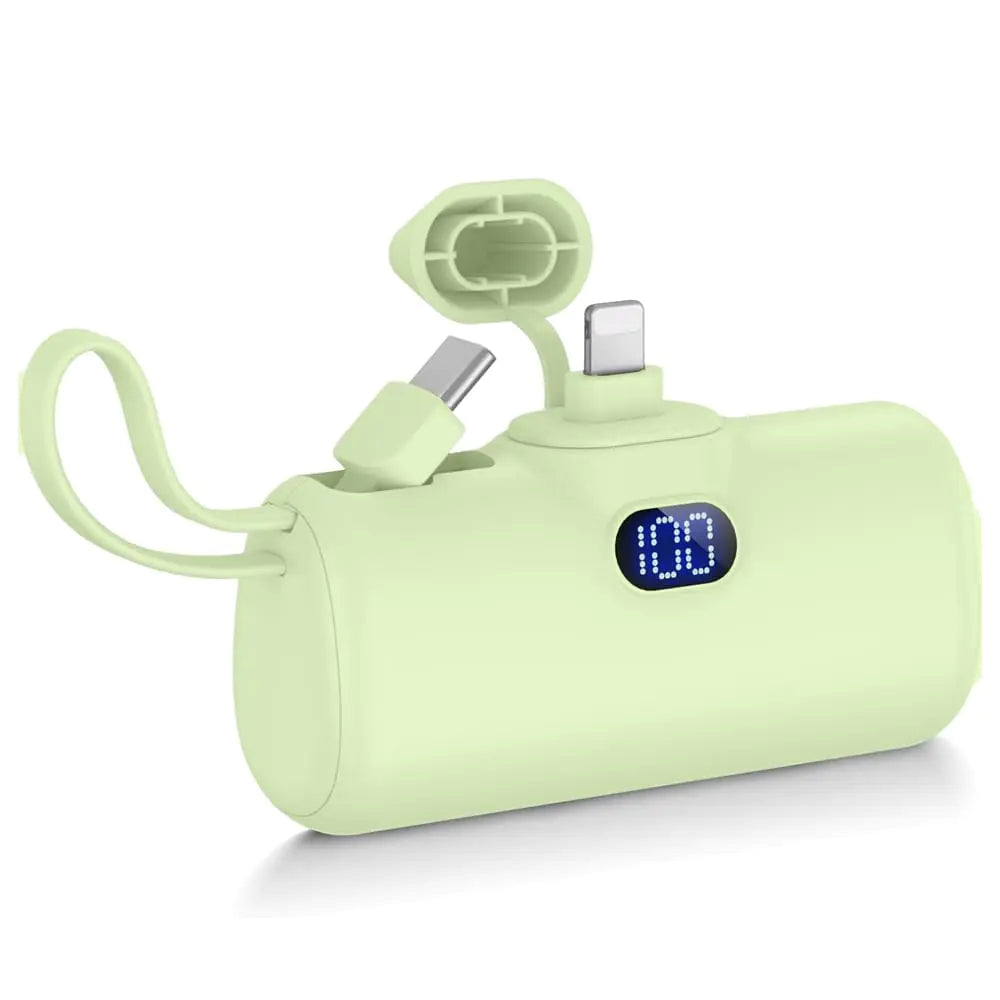 Cargador portátil EMEHIO Mini Power Bank 5000mAh Cargador de teléfono Batería compacta para iPhone y Android Cable USB C Pantalla LCD Batería externa compatible con iPhone 14/13/12/11/XS/X/8/7/6/5