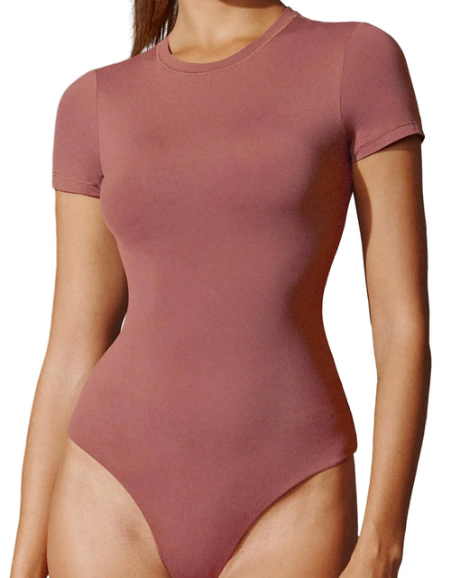 Load image into Gallery viewer, IUGA Bodysuits for Women Tummy Control Crew Neck Short Sleeve Body suits Basic Bodysuit T shirt Tops
