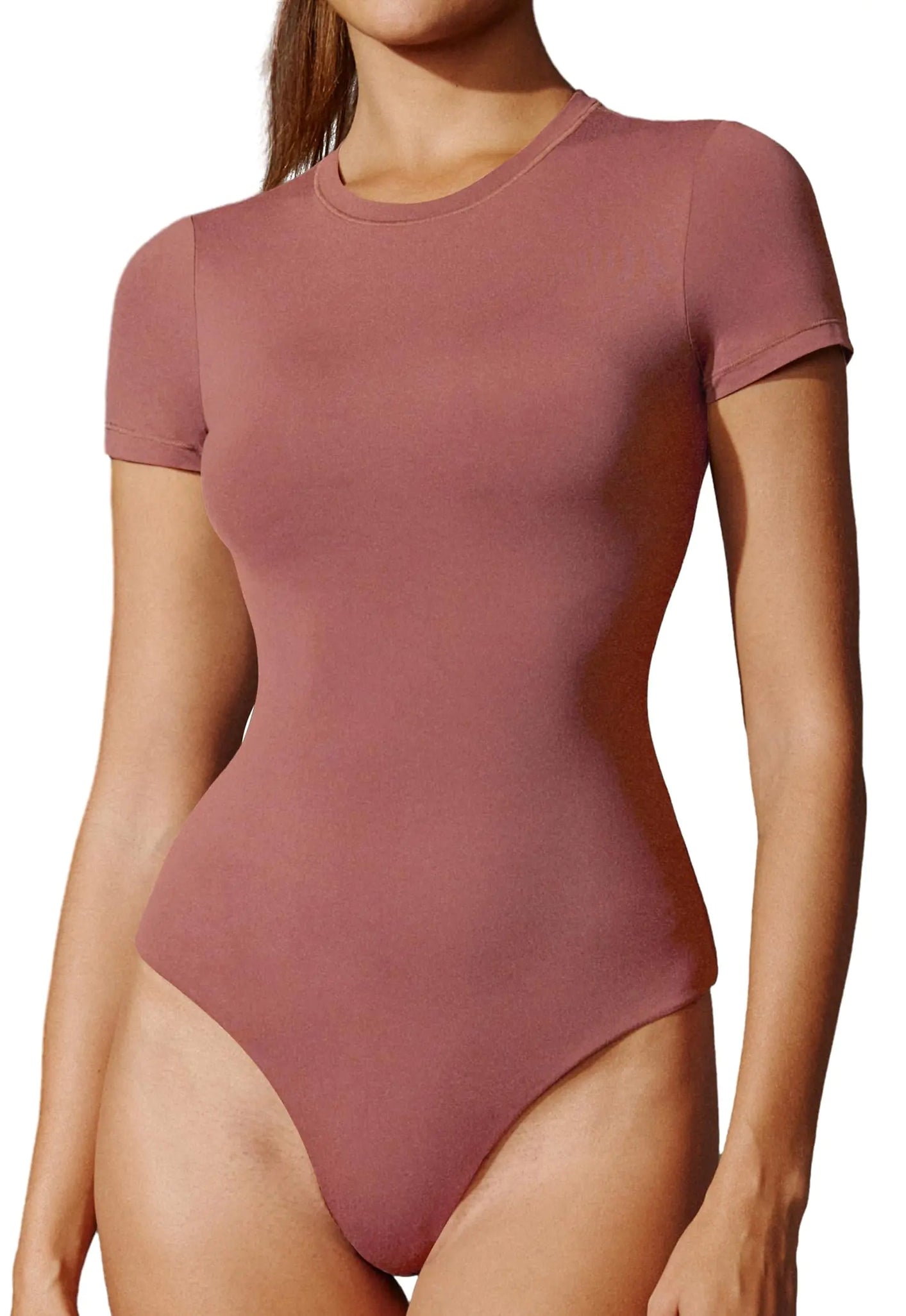 IUGA Bodysuits for Women Tummy Control Crew Neck Short Sleeve Body suits Basic Bodysuit T shirt Tops