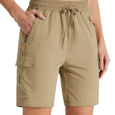 MASKERT Womens Hiking Cargo Shorts Quick Dry Athletic Golf Shorts 7 Inches Lightweight Running Summer Shorts with Zipper Pockets Khaki 3XL