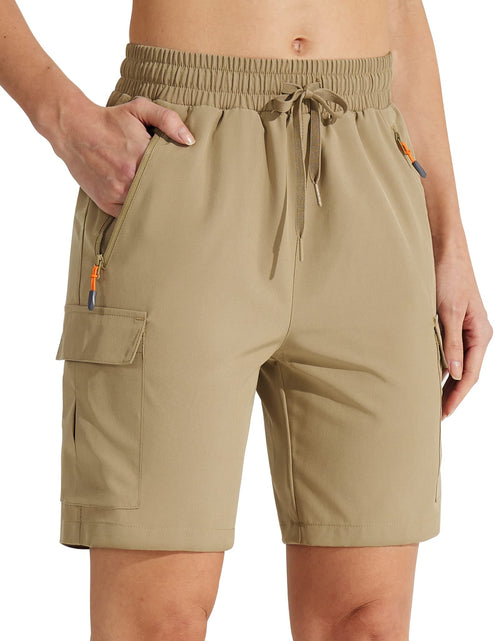 Load image into Gallery viewer, MASKERT Womens Hiking Cargo Shorts Quick Dry Athletic Golf Shorts 7 Inches Lightweight Running Summer Shorts with Zipper Pockets Khaki 3XL
