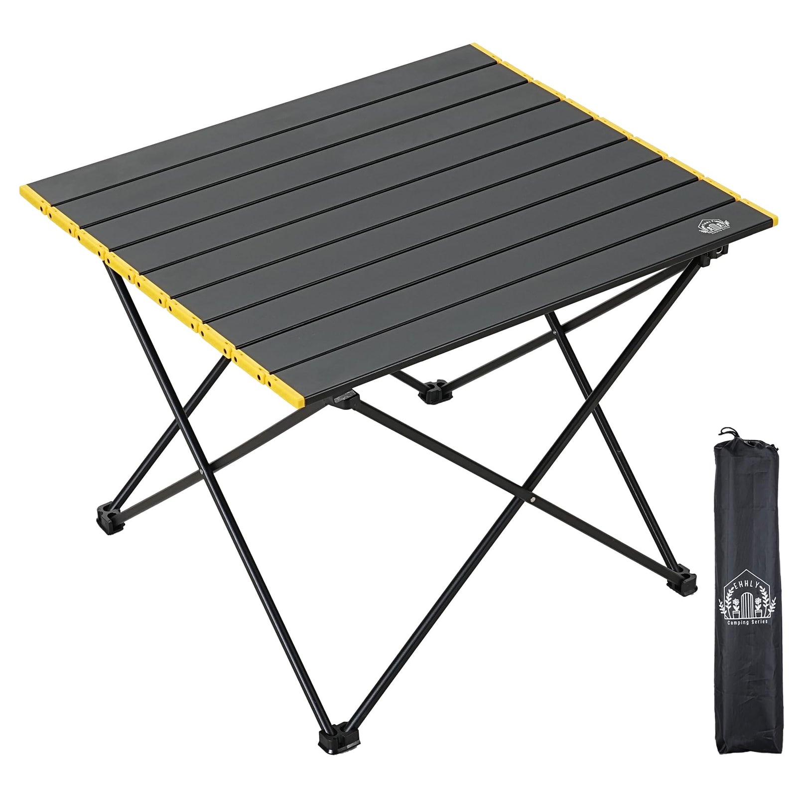 Mesa de camping plegable portátil EHHLY, mesa de picnic grande compacta de aluminio para playa, mesas de camping plegables ligeras para exteriores que se pliegan y enrollan, equipo esencial para la playa, accesorios de camping, color negro