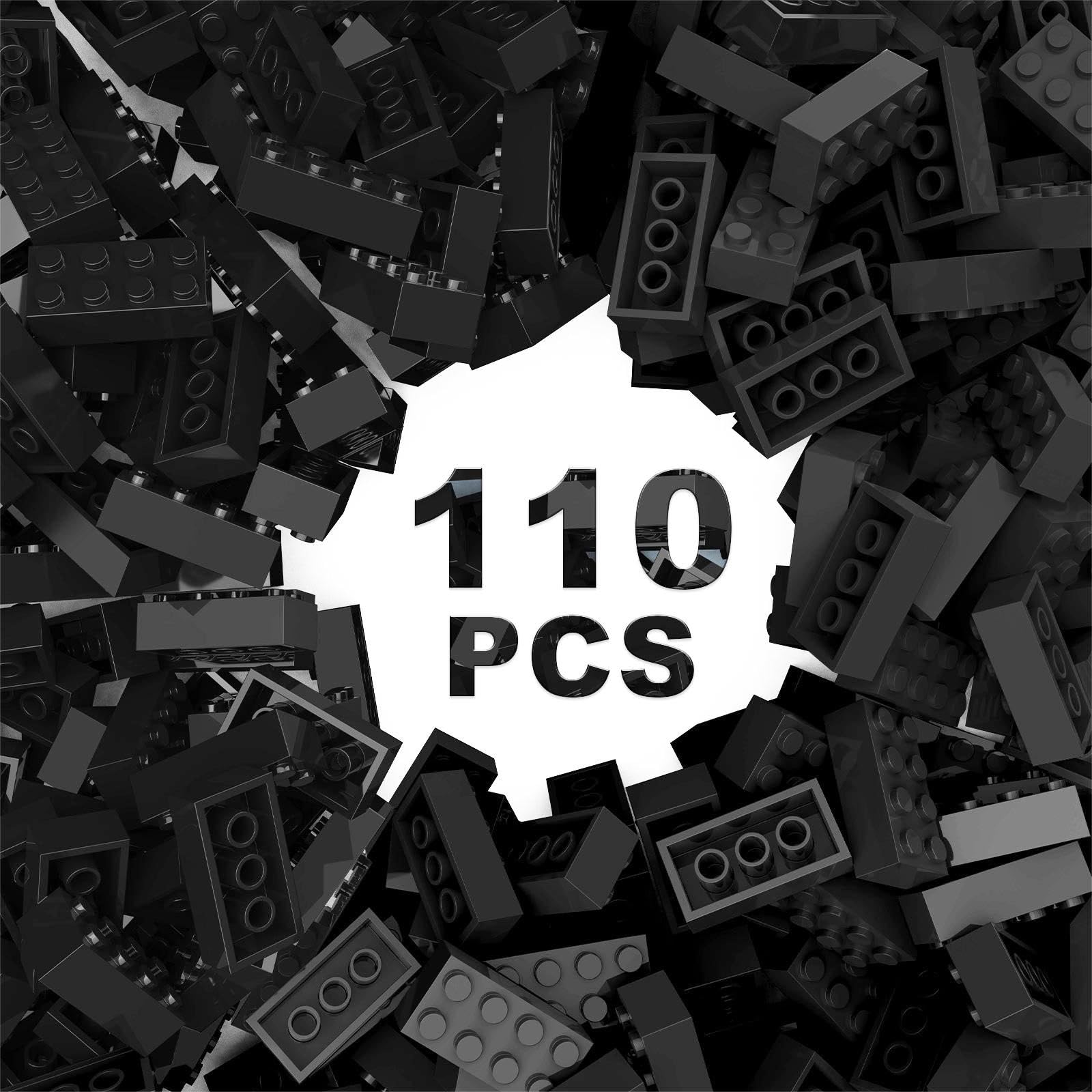 Classic Building Bricks 2x4 Compatible with Lego Parts and Pieces 3001 110 Piece Bulk Building Block Creative Building Block for Age 6+ Boys Girls and Bulk Enthusiast (Black)