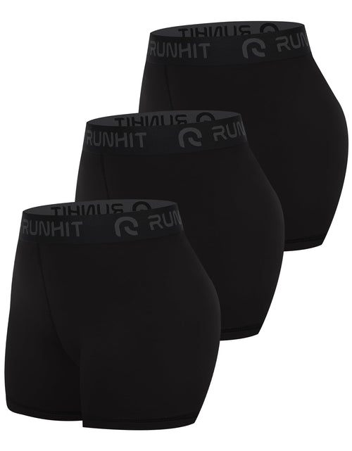 Load image into Gallery viewer, Runhit 3 Pack Compression Shorts for Women High Waisted 3" Volleyball Shorts Womens Spandex Shorts Workout Athletic Yoga Black Black Black L
