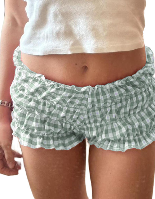 Charger l'image dans la visionneuse de galerie, NUFIWI Women Lounge Shorts Gingham Plaid Print Y2k Low Rise Sexy Micro Shorts Pajama Bottoms Cute Sleep Shorts(C Plaid Green 7S)

