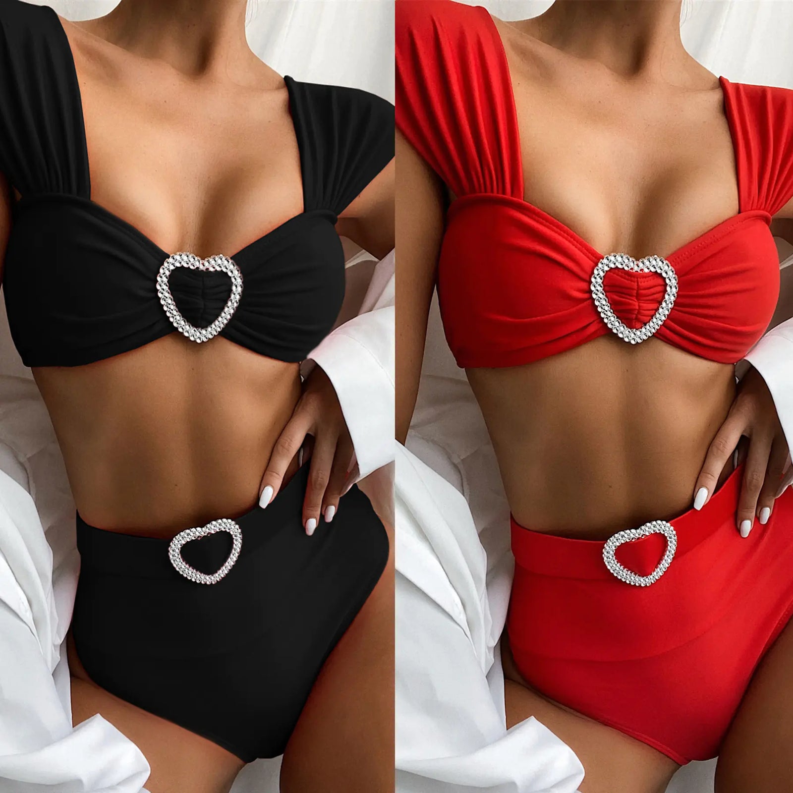 2020 New Women's Solid Color Heart Bikini Swimwear